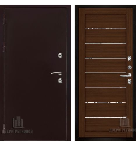 Входная дверь Двери Регионов Термо 3 Антик медь - LIGHT 2125 (зеркало) Орех вельвет
